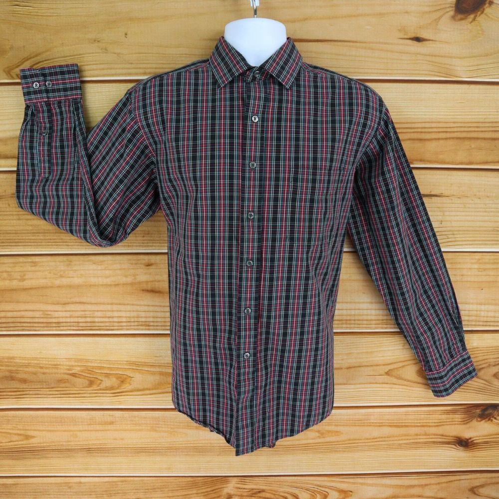 Club Room Performance Dress Shirt Men 16 x 33 Multicolor Plaid Wrinkle Resist